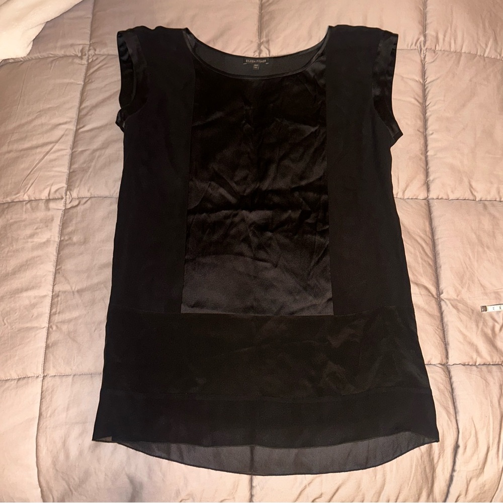 Eileen Fisher Silk Black Sleeveless Blouse